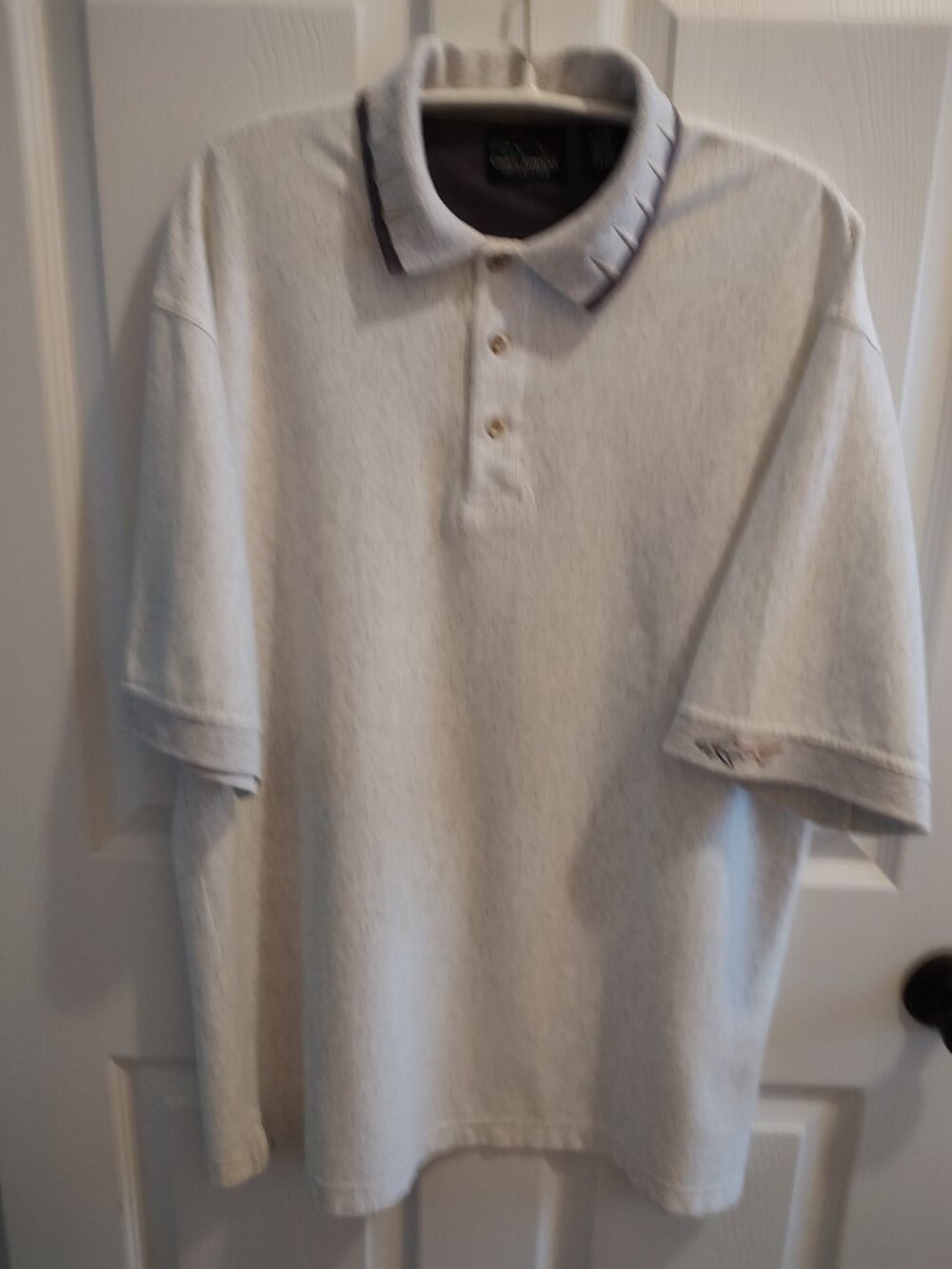 GREG NORMAN POLO SHIRT 100% COTTON GREY/IVORY/SLATE BLUE MEN'S MEDIUM